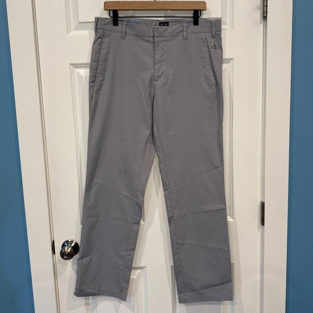 Adidas Grey Golf Pants Mens Size 34x32‎ Flat Front Straight Leg Trousers